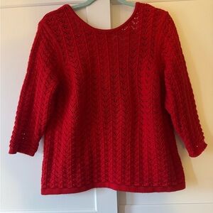 Boden Scoop Back Red Pointelle Sweater